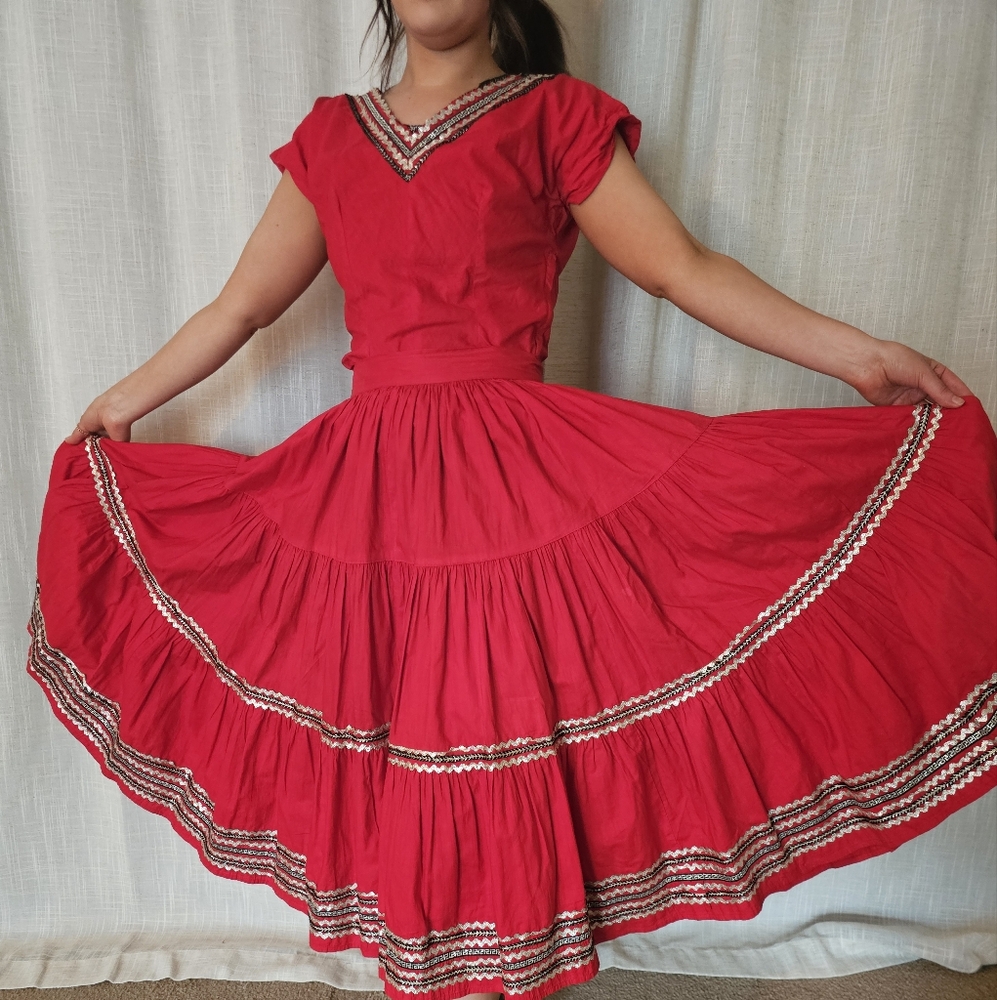 Thunderbird Fashions Vintage Mexican 90s 2 PCS  Midi Skirt & Top Set